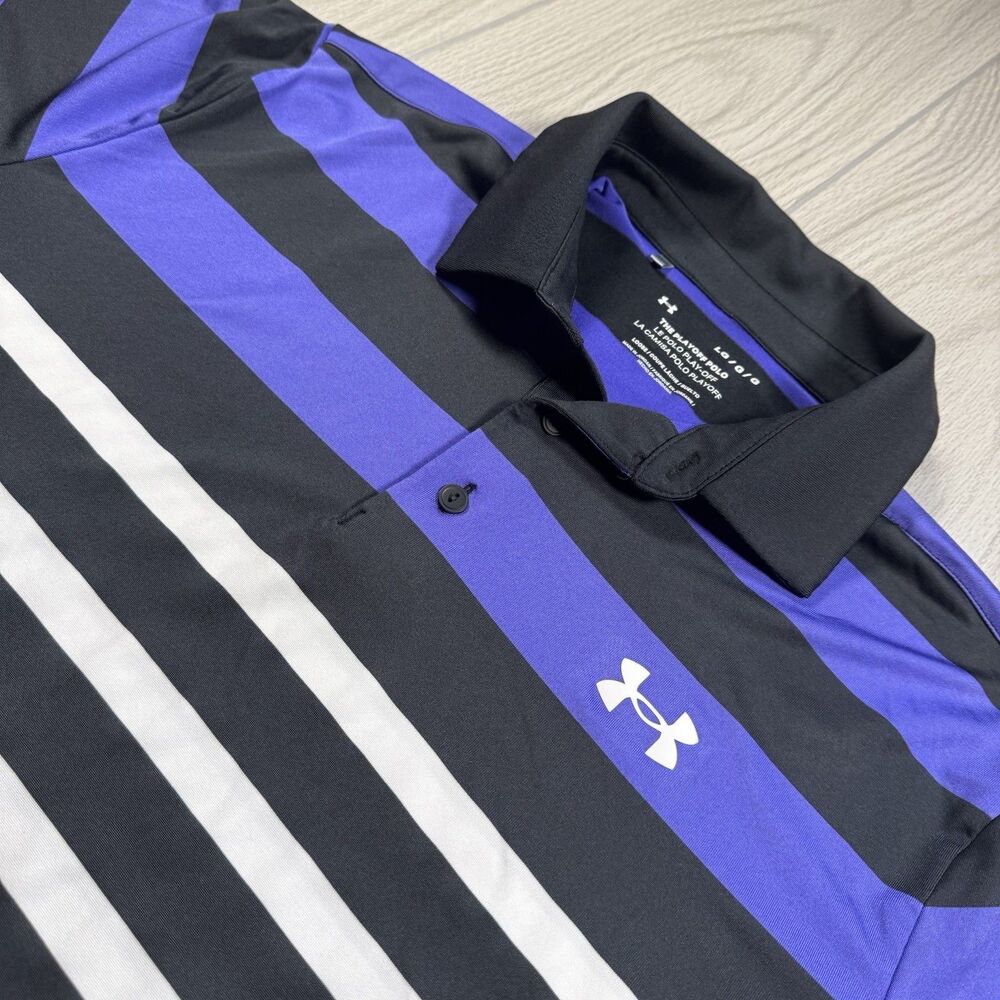 Under Armour Playoff Polo Mens L Purple Black White Stretch Performance Golf EUC
